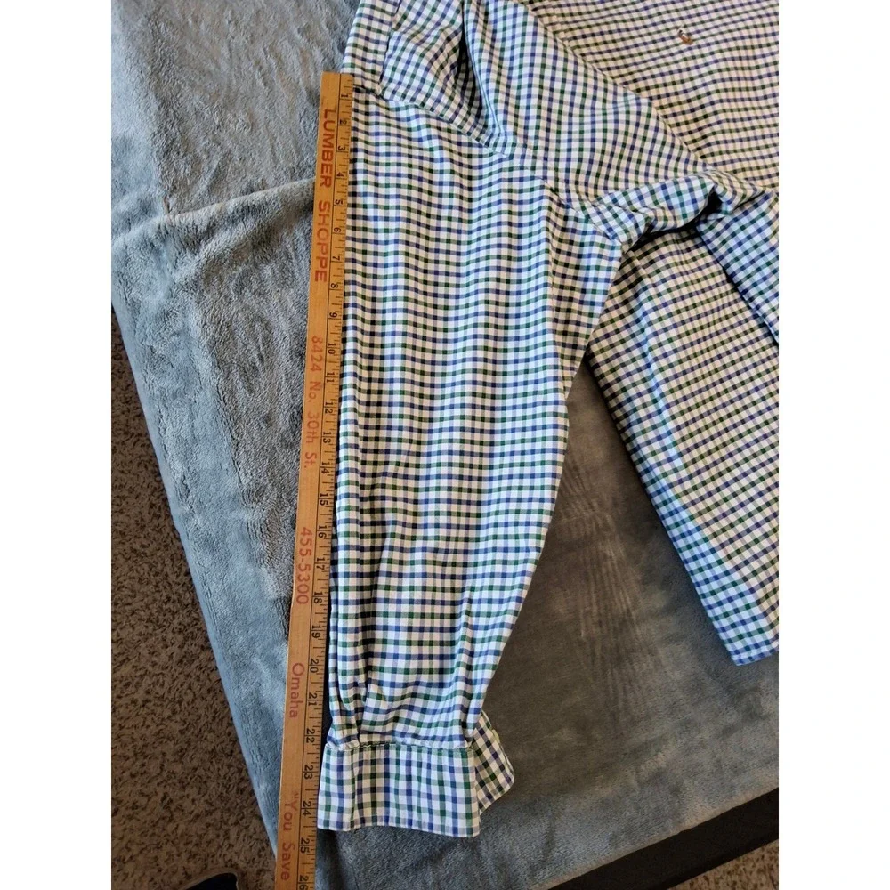 Polo Ralph Lauren Mens 3XB Big & Tall Gingham‎ Button Down Shirt Green Navy Blue